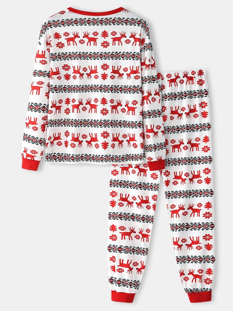 Miesten Allover Elk Print Joulupuuvilla O-pääntie Kaksiosaiset Jogger-housut Koti Pyjamasetti