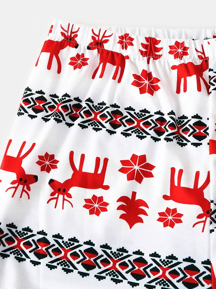 Miesten Allover Elk Print Joulupuuvilla O-pääntie Kaksiosaiset Jogger-housut Koti Pyjamasetti