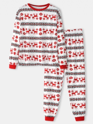 Miesten Allover Elk Print Joulupuuvilla O-pääntie Kaksiosaiset Jogger-housut Koti Pyjamasetti