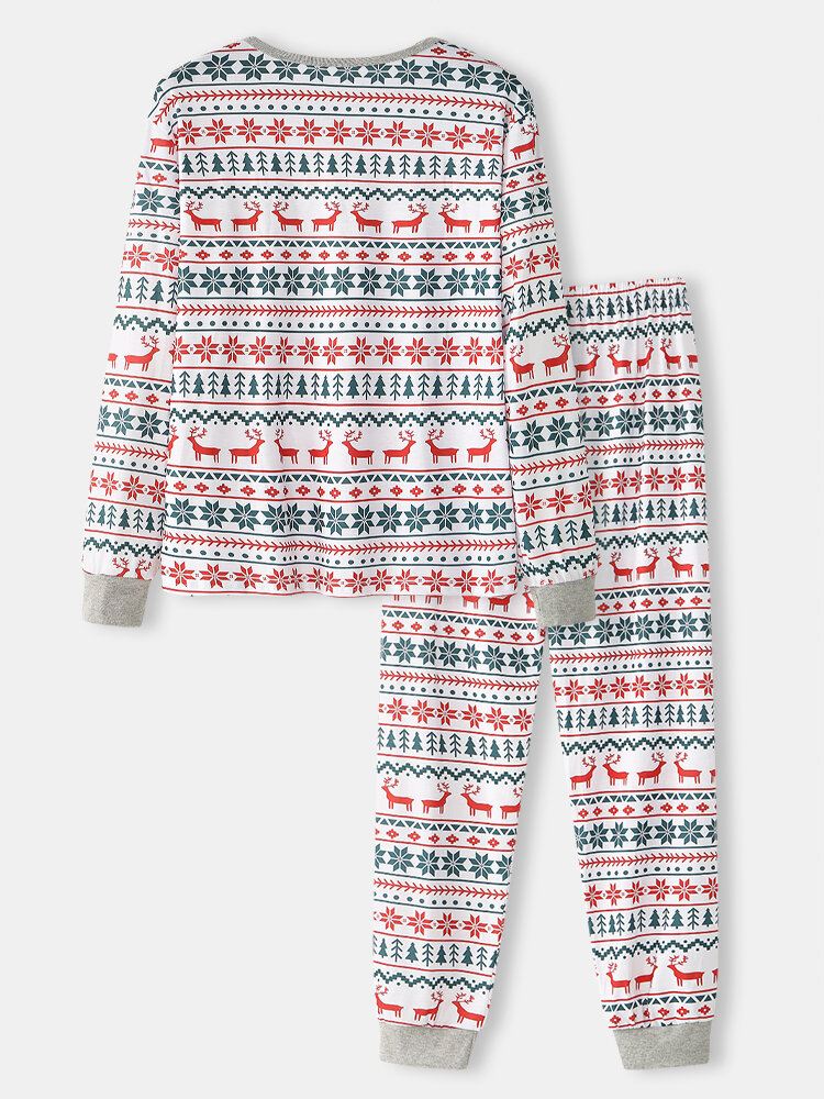 Miesten Allover Elk Snowflake Print Jouluiset Pyöreäpääntie Jogger Housut Löysät Koti Pyjamasetti