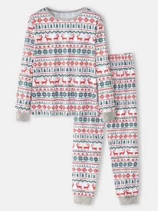 Miesten Allover Elk Snowflake Print Jouluiset Pyöreäpääntie Jogger Housut Löysät Koti Pyjamasetti
