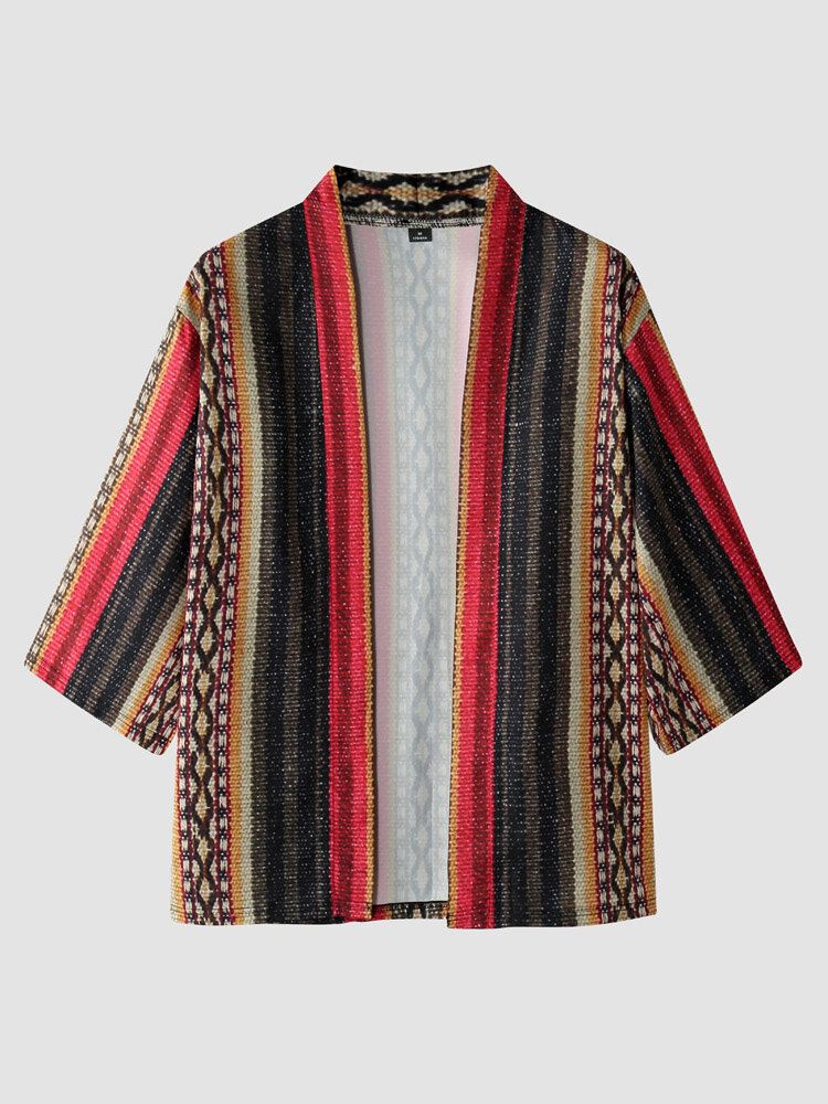 Miesten Geometrinen Raidallinen Printti Kimono Etninen Tyyli Kaksiosaiset Asut