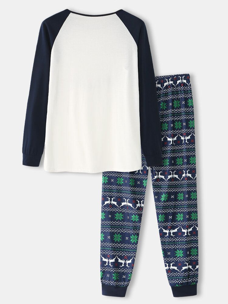 Miesten Joulusarjakuva Hirviprintti Raglan Sleeve Pitkähihainen Top Jogger Pants Koti Pyjama
