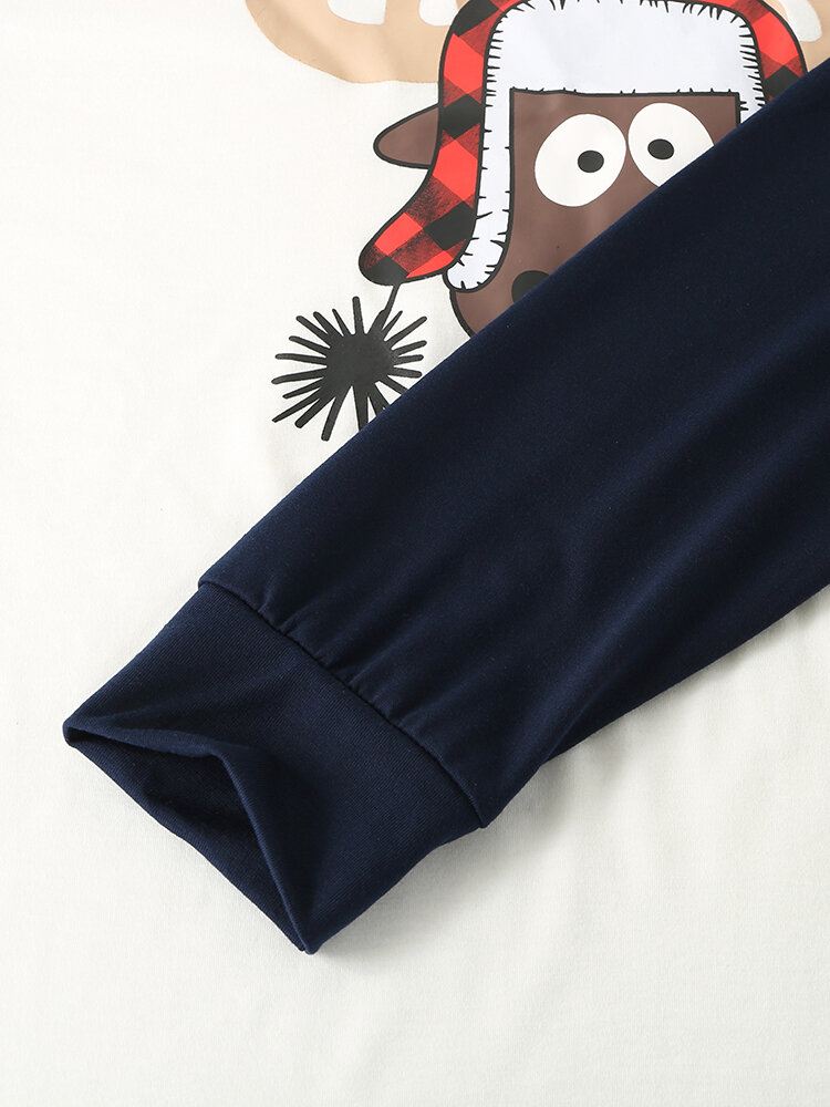 Miesten Joulusarjakuva Hirviprintti Raglan Sleeve Pitkähihainen Top Jogger Pants Koti Pyjama