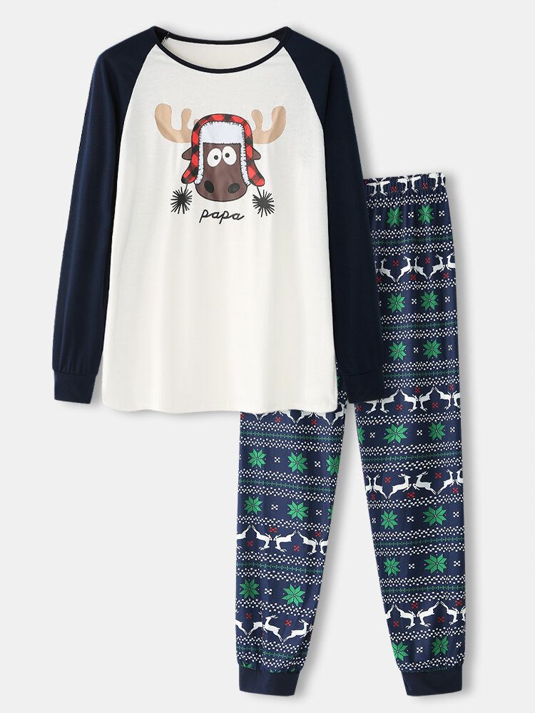 Miesten Joulusarjakuva Hirviprintti Raglan Sleeve Pitkähihainen Top Jogger Pants Koti Pyjama