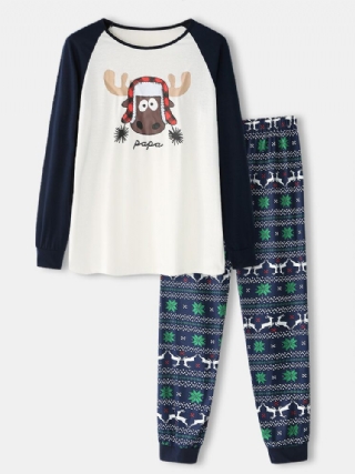 Miesten Joulusarjakuva Hirviprintti Raglan Sleeve Pitkähihainen Top Jogger Pants Koti Pyjama