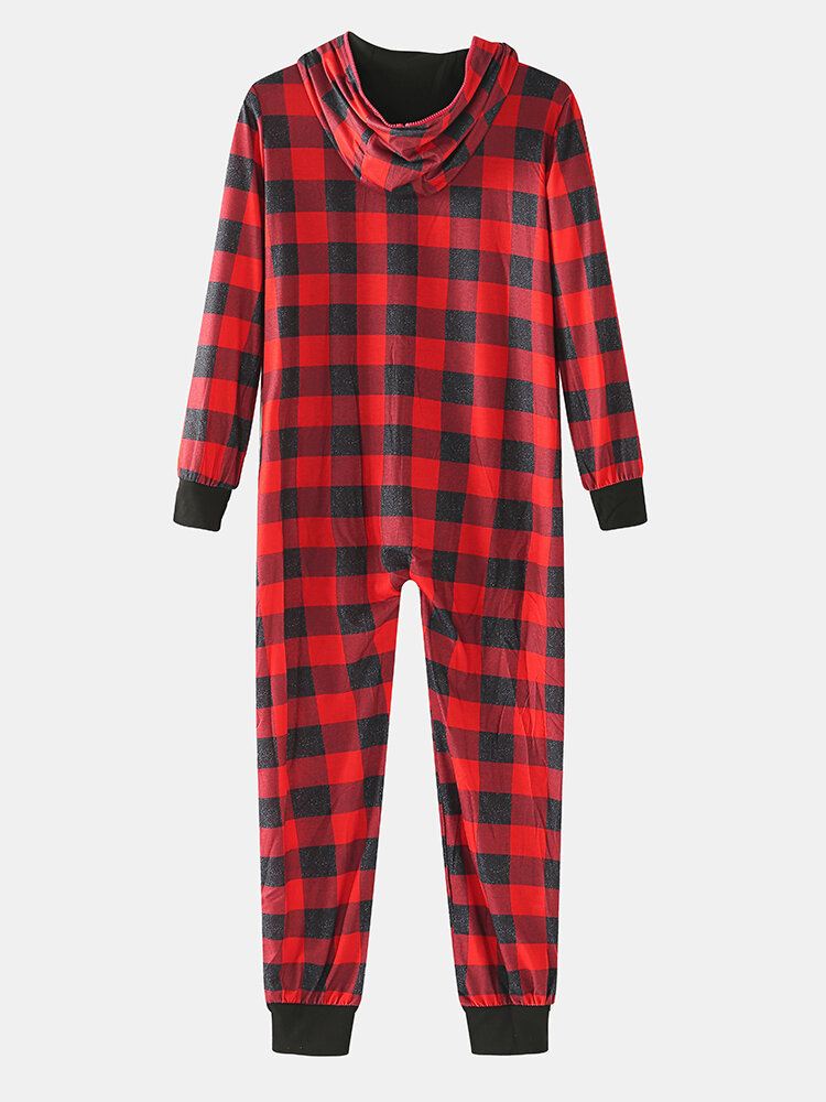 Miesten Klassinen Ruudullinen Printti Etutasku Pitkähihainen Vetoketjullinen Hupullinen Haalari Kotiin Yksiosainen Pyjama
