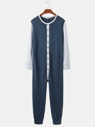 Miesten Patchwork Colorblock Pyöreä Pääntie Napit Pitkähihainen Mukava Kotihaalari Pyjama