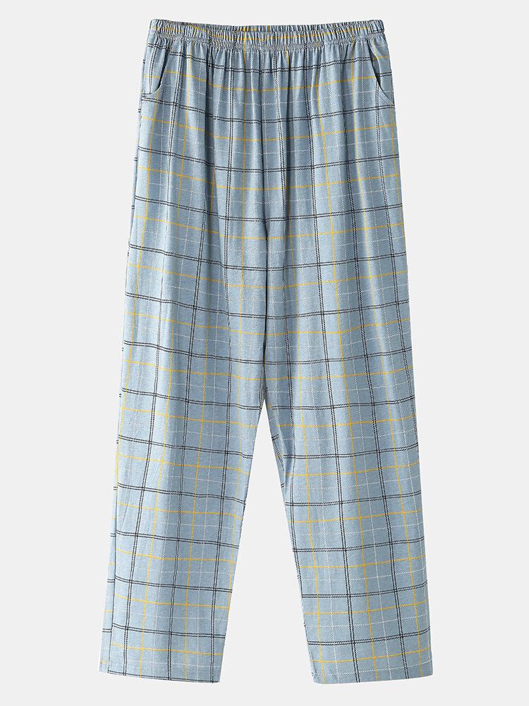 Miesten Ruudukkokirjainprintti Revere-kaulus Puuvillaiset Mukavat Pyjamasetit Taskulla