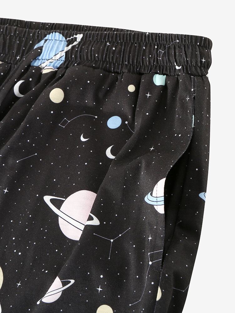 Miesten Sarjakuva Galaxy Planet Print Tasku Kiristysnauha Joustava Vyötärö Koti Lenkkeilyhousut