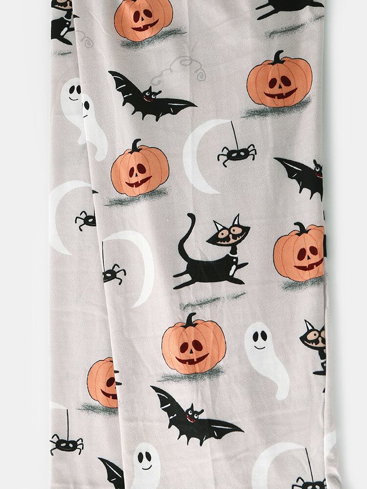 Miesten Sarjakuva Halloween Print Tilkkutäkki Pyöreäpääntie Löysä Pitkähihainen Rento Kotipyjamasetti