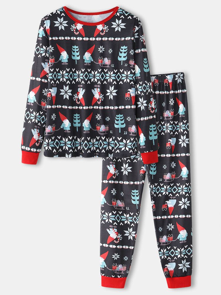 Miesten Sarjakuva Joulukuvioprintti O-pääntie Löysät Lenkkeilyhousut Home Lounge Pyjamasetti
