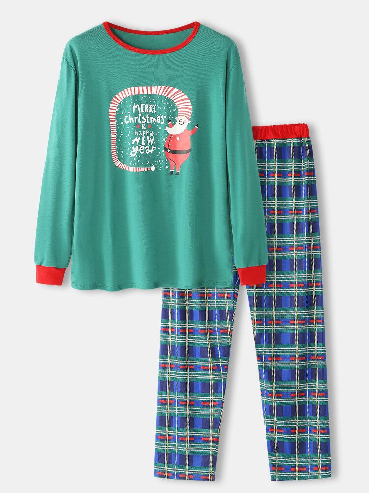 Miesten Sarjakuva Jouluprintti Löysä Pyöreäpääntie Ruudullinen Housut Koti Pyjamasetti