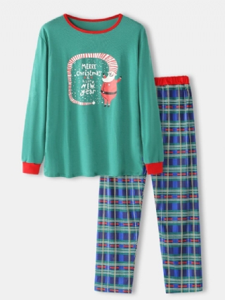 Miesten Sarjakuva Jouluprintti Löysä Pyöreäpääntie Ruudullinen Housut Koti Pyjamasetti