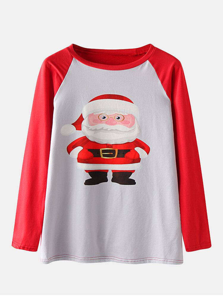 Miesten Sarjakuva Joulupukkiprintti Raglan Sleeve Löysät Ruudulliset Housut Home Lounge Pyjamasetti
