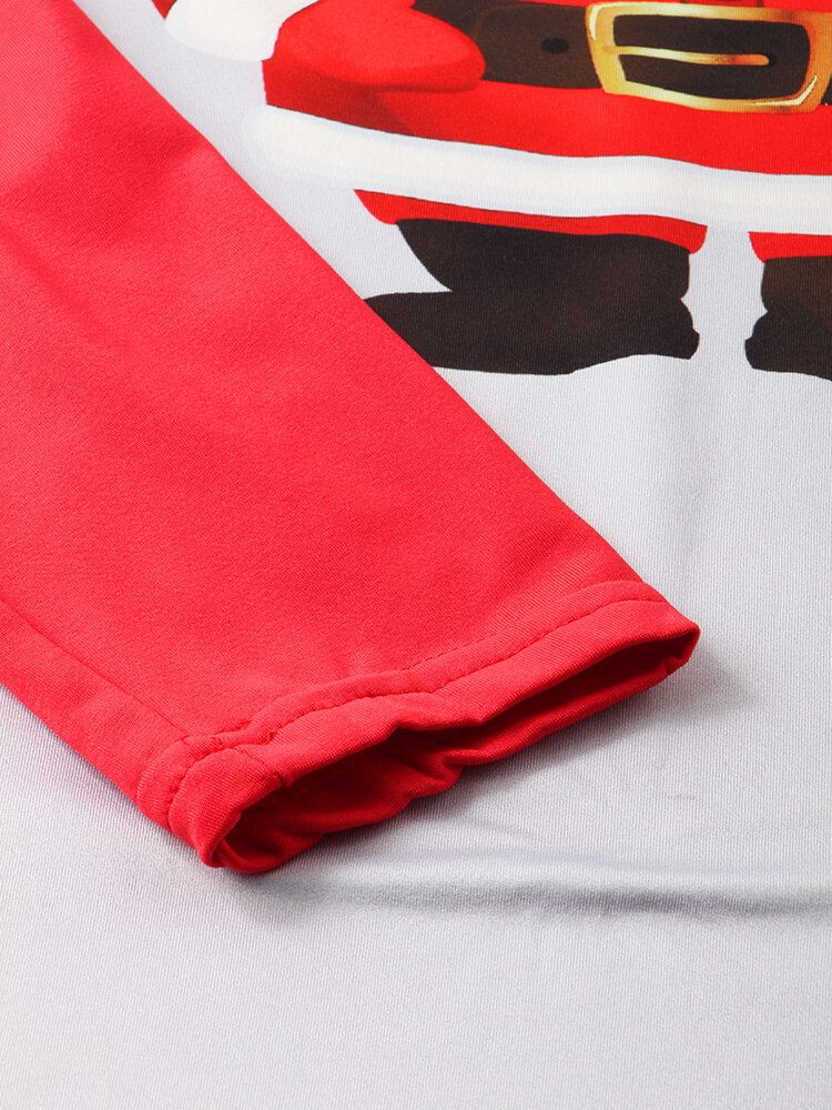 Miesten Sarjakuva Joulupukkiprintti Raglan Sleeve Löysät Ruudulliset Housut Home Lounge Pyjamasetti