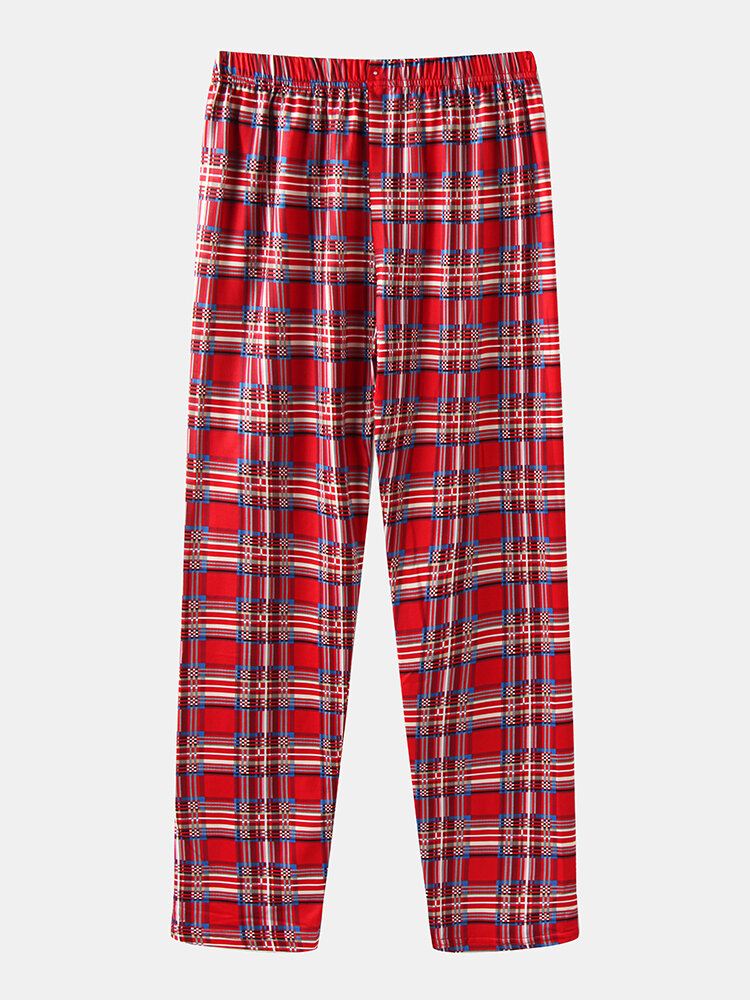 Miesten Sarjakuva Joulupukkiprintti Raglan Sleeve Löysät Ruudulliset Housut Home Lounge Pyjamasetti