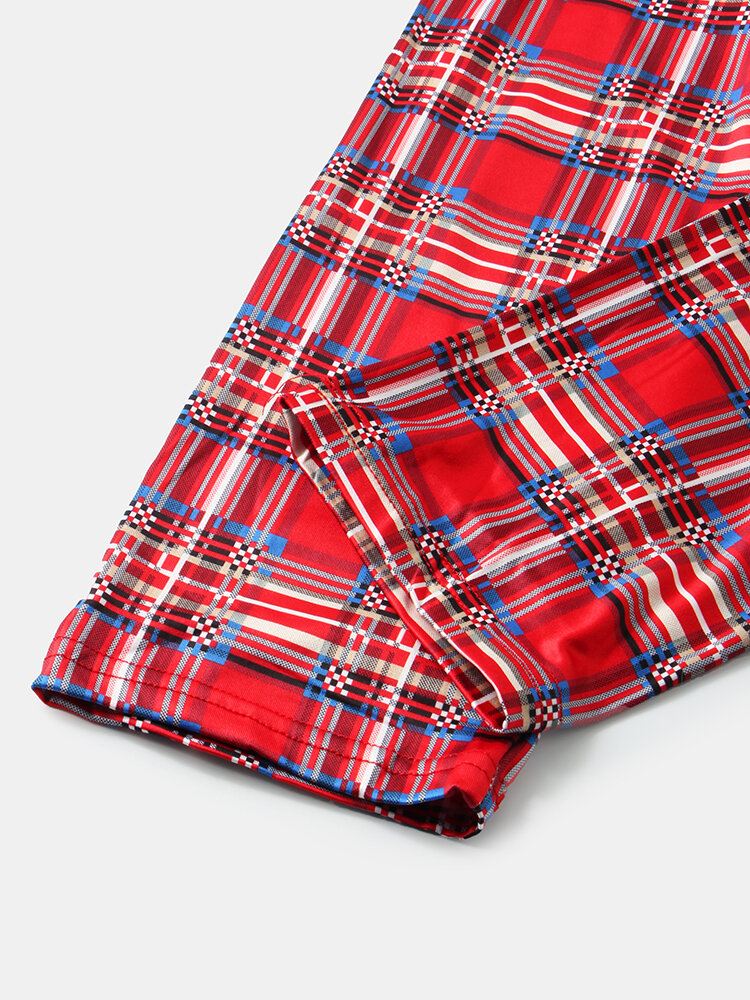 Miesten Sarjakuva Joulupukkiprintti Raglan Sleeve Löysät Ruudulliset Housut Home Lounge Pyjamasetti