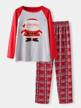 Miesten Sarjakuva Joulupukkiprintti Raglan Sleeve Löysät Ruudulliset Housut Home Lounge Pyjamasetti