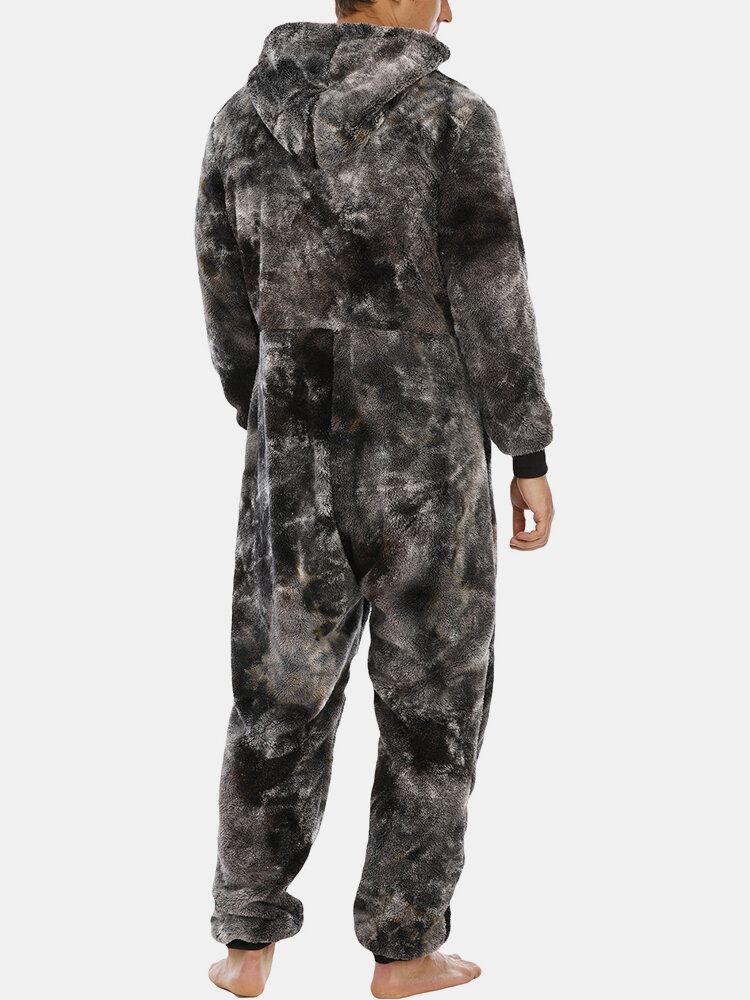 Miesten Solmio Lämmin Fleece Hupullinen Haalari Yksiosainen Kodin Yöpuku
