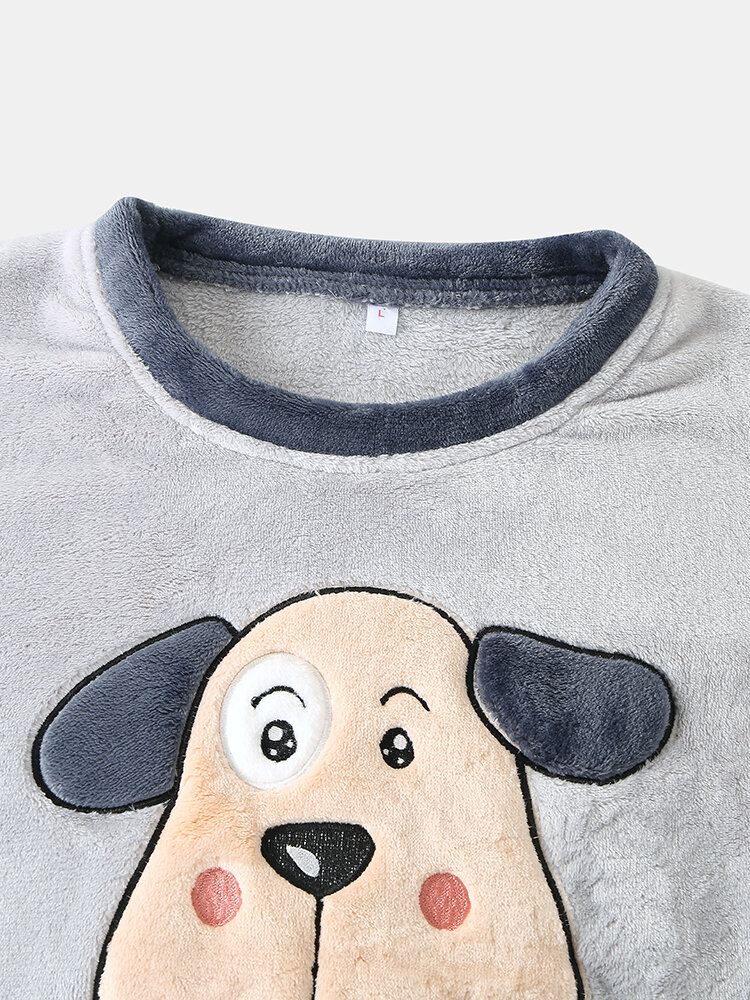 Naiset Hello Sarjakuva Koirakuvioinen Sivutaskutoppi Pehmoinen Kodin Rento Pyjamasetti