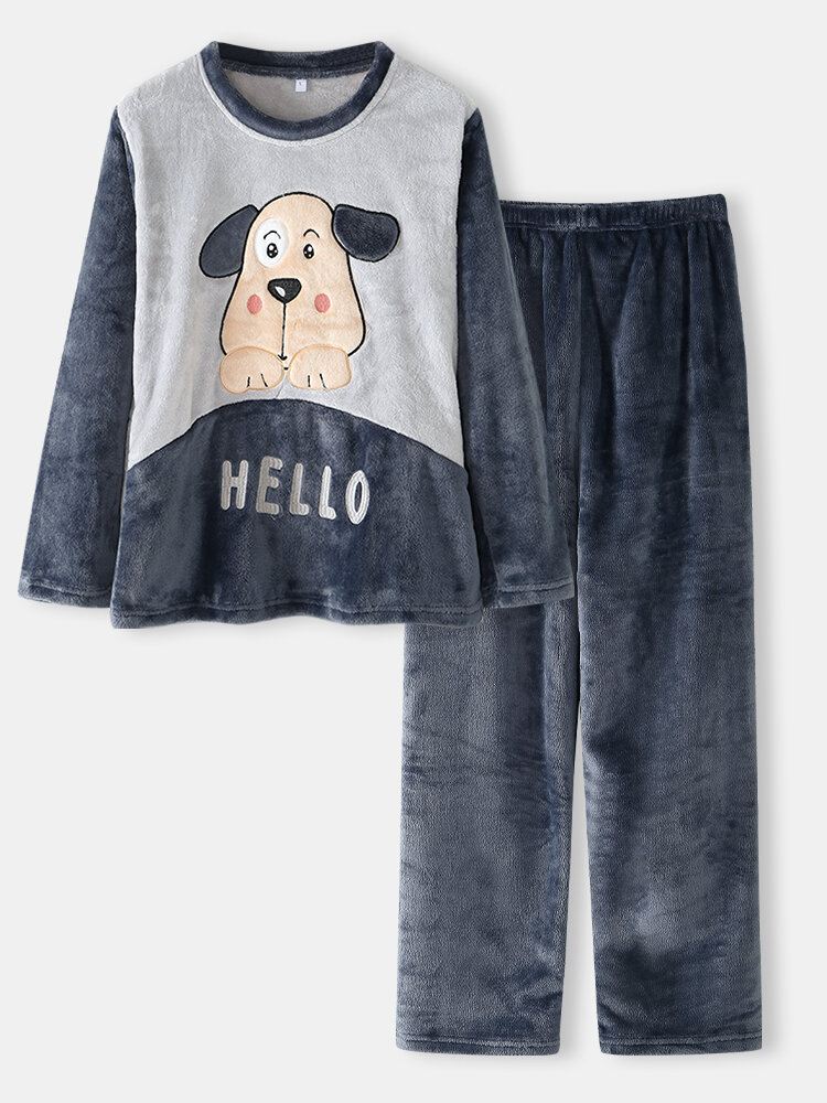 Naiset Hello Sarjakuva Koirakuvioinen Sivutaskutoppi Pehmoinen Kodin Rento Pyjamasetti