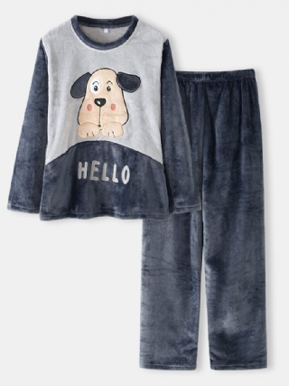 Naiset Hello Sarjakuva Koirakuvioinen Sivutaskutoppi Pehmoinen Kodin Rento Pyjamasetti