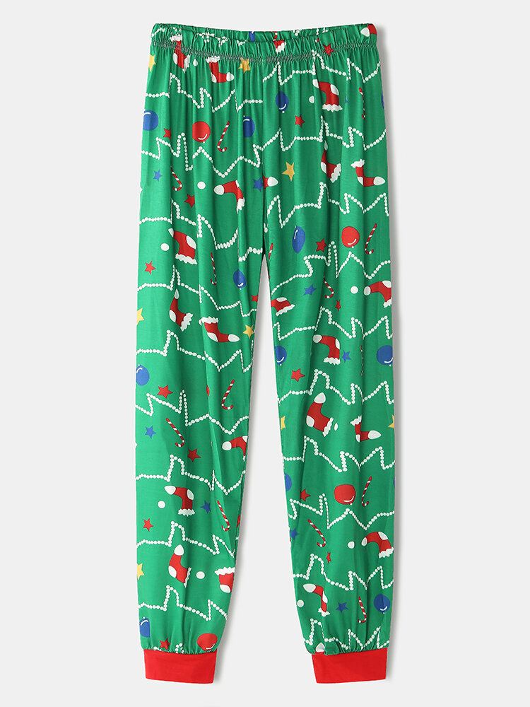 Naiset Sarjakuva Joulukuusiprintti Raglan Sleeves Collegepaidat Joustava Vyötärö Jogger Housut Koti Pyjama Set