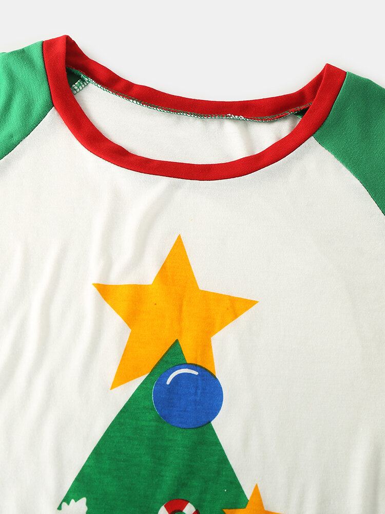 Naiset Sarjakuva Joulukuusiprintti Raglan Sleeves Collegepaidat Joustava Vyötärö Jogger Housut Koti Pyjama Set
