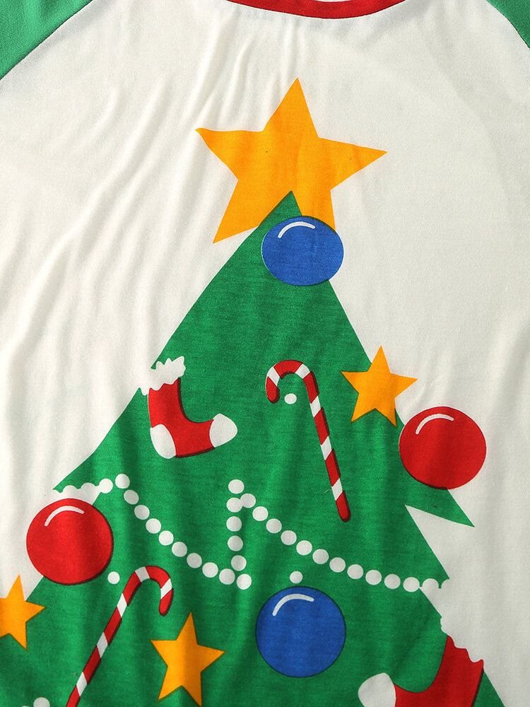 Naiset Sarjakuva Joulukuusiprintti Raglan Sleeves Collegepaidat Joustava Vyötärö Jogger Housut Koti Pyjama Set