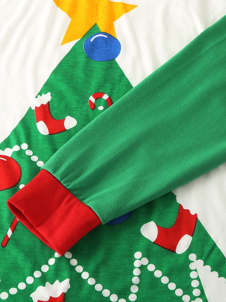 Naiset Sarjakuva Joulukuusiprintti Raglan Sleeves Collegepaidat Joustava Vyötärö Jogger Housut Koti Pyjama Set