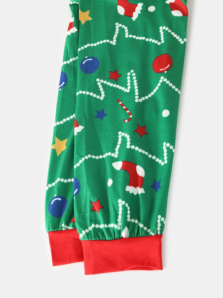 Naiset Sarjakuva Joulukuusiprintti Raglan Sleeves Collegepaidat Joustava Vyötärö Jogger Housut Koti Pyjama Set
