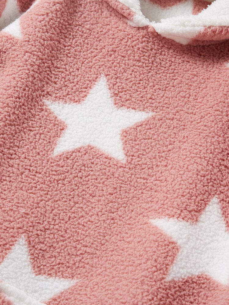 Naisten Allover Stars Paksu Lämmin Fleece Löysä Kotihuppari Kengurutaskulla
