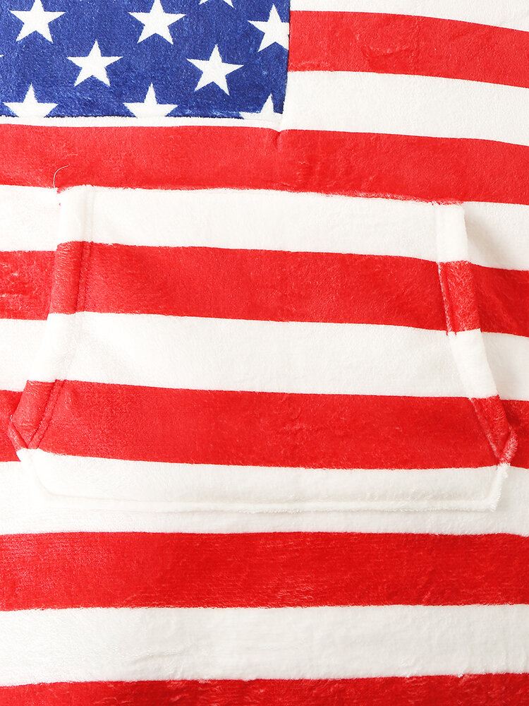 Naisten American Flag Graphics Fleecevuorattu Huopahuppari Kodikas Paksu Lämmin Viitta Taskulla