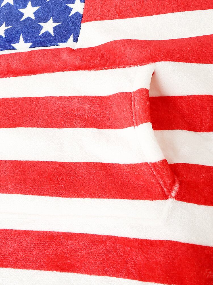 Naisten American Flag Graphics Fleecevuorattu Huopahuppari Kodikas Paksu Lämmin Viitta Taskulla