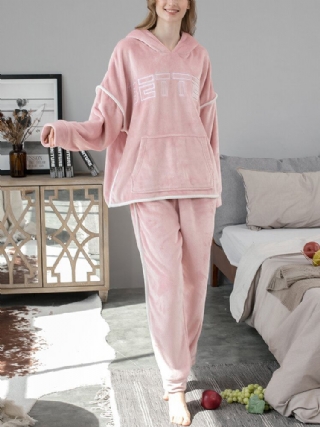 Naisten Flanellikirjonta Paksu Huppari Joustava Vyötärö Löysät Housut Kotiin Pyjama-setti