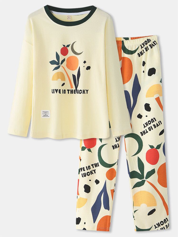 Naisten Grafiikka Kirjekuvioinen Rib Pullover Joustava Vyötärötasku Koti Pyjama-setti