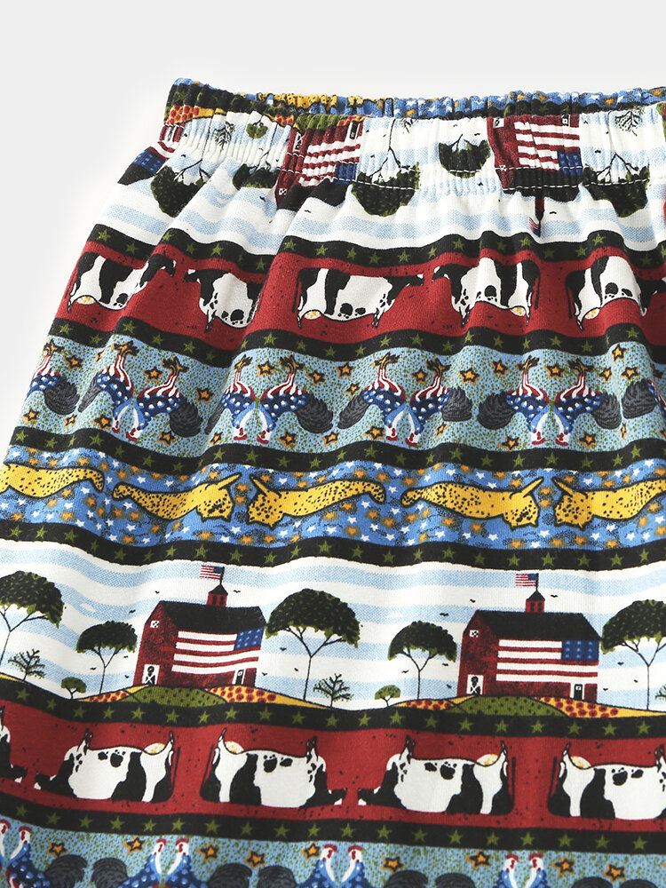 Naisten Jouluinen Allover Animal Print Rintaneula Puuvilla Kaksitaskuinen Pitkä Pyjamasetti