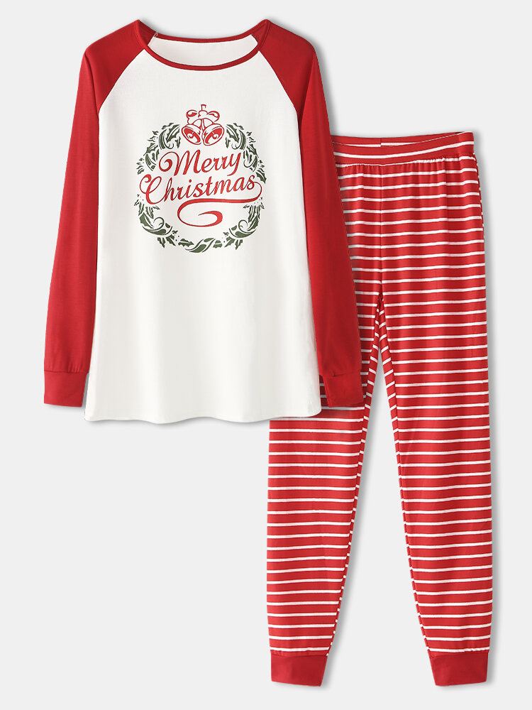 Naisten Jouluiset Raglan-hihat Pitkähihaiset Villapaita Stripe Jogger-housut Viihtyisä Koti Kaksiosainen Pyjama-setti