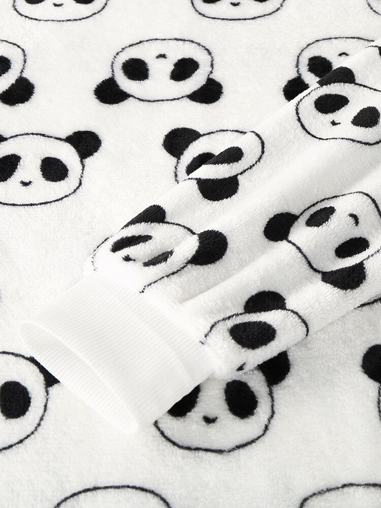 Naisten Koko Sarjakuva Panda Pitkähihainen Pehmoinen Lämmin Kotipyjamasetti