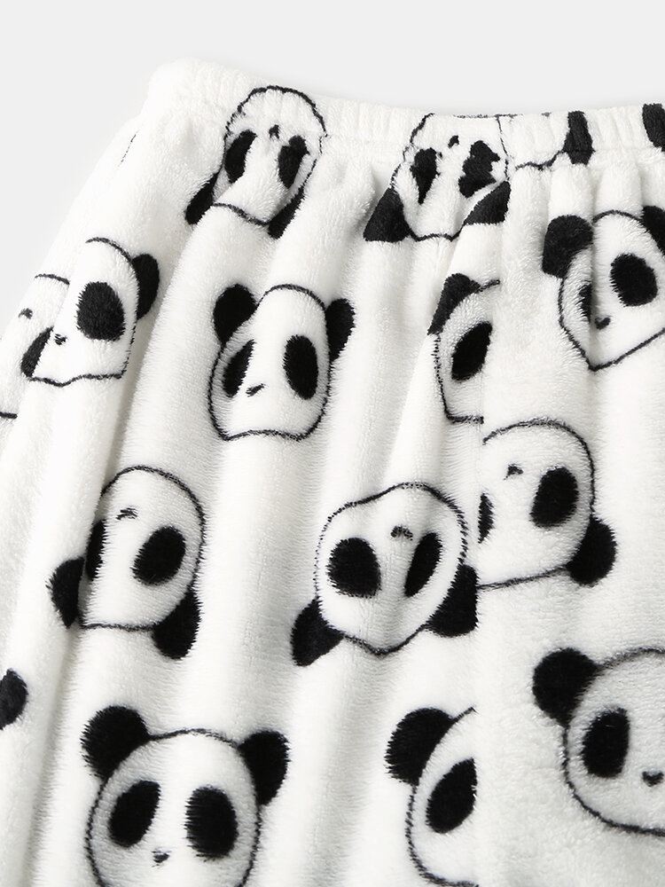 Naisten Koko Sarjakuva Panda Pitkähihainen Pehmoinen Lämmin Kotipyjamasetti
