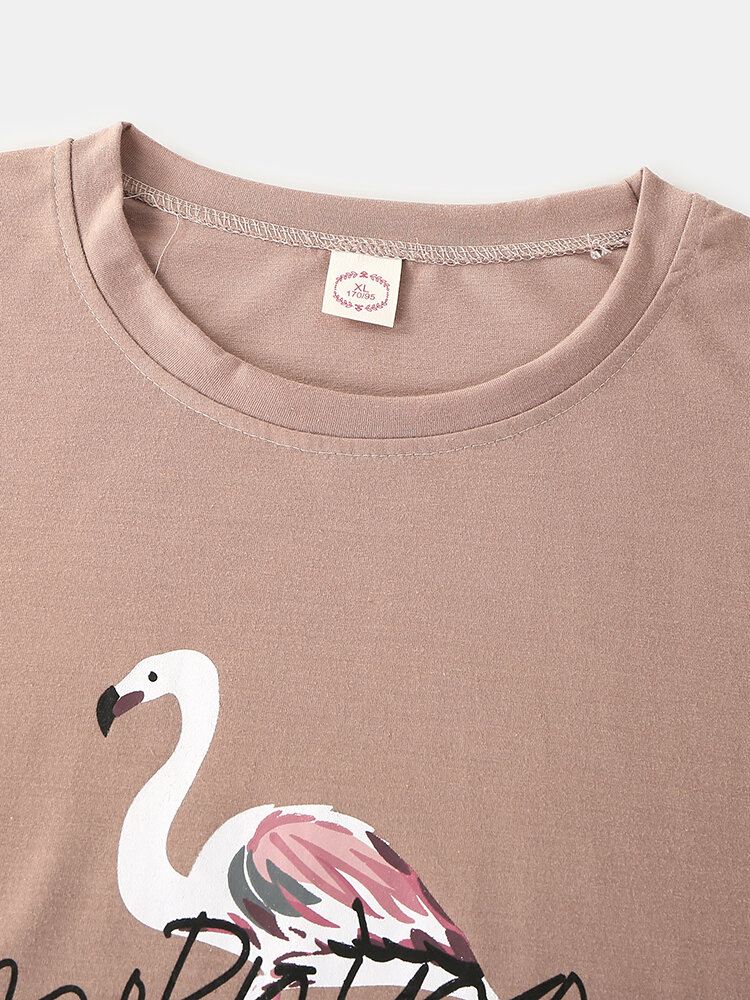 Naisten Nosturilehdet Painatus O-kaula Puuvilla Pitkähihainen Plus Size Lounge Home Pyjamasetit