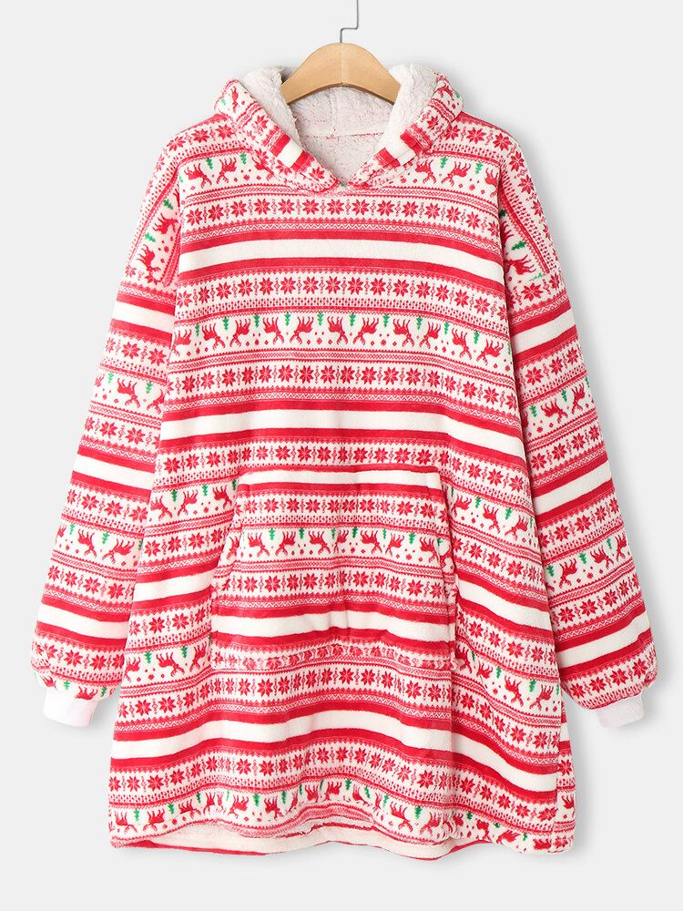 Naisten Paksu Jouluinen Lumihiutale Hirviprintti Flanellifleecevuorattu Lämmin Pyjama