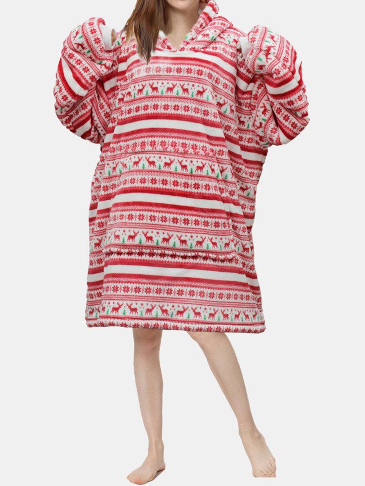 Naisten Paksu Jouluinen Lumihiutale Hirviprintti Flanellifleecevuorattu Lämmin Pyjama