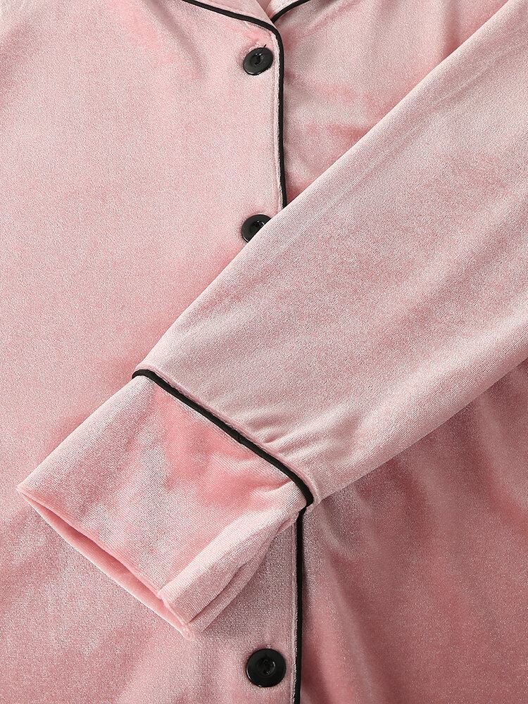 Naisten Plus Size Velvet Rintanapi Löysät Suorat Housut Kotivaatteet Lounge Solid Pyjamasetti