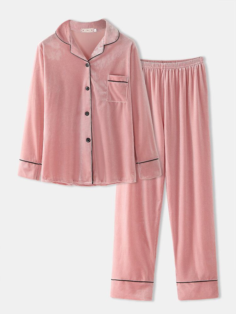 Naisten Plus Size Velvet Rintanapi Löysät Suorat Housut Kotivaatteet Lounge Solid Pyjamasetti