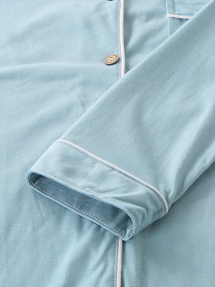Naisten Puuvilla Flamingokuvio Kiinteä Pitkähihainen Nappi Kaksiosainen Plus Koon Kotipyjamasetit