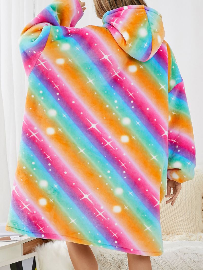 Naisten Rainbow Flanelli Fleecevuorattu Lämmin Paksu Oversize Peittohuppari Etutaskulla