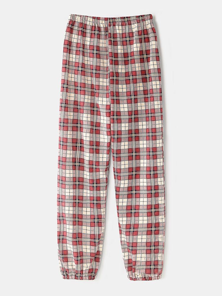 Naisten Ruudullinen Print Käänne Korkea-matala Helma Paita Joustava Vyötärö Housut Koti Pyjama-setti