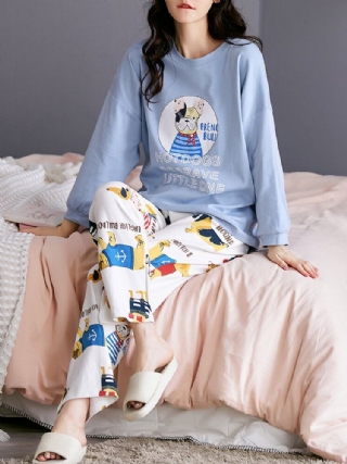 Naisten Sarjakuva Eläin Kirjekuvioinen Neulepusero Joustava Vyötärö Löysät Housut Kotiin Pyjama-setti